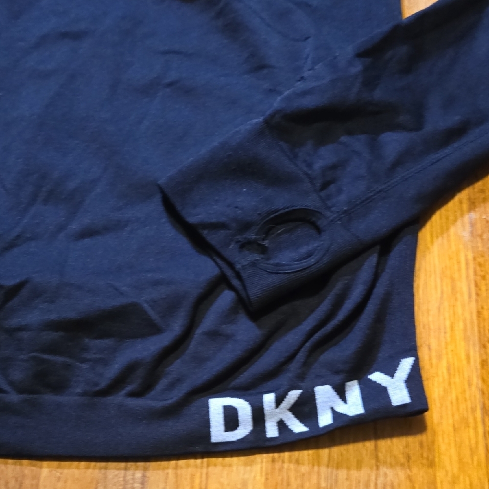DKNY Women Small Black Thumb Hole Long Sleeve Quarter Zip Compression Pullover - Picture 5 of 10